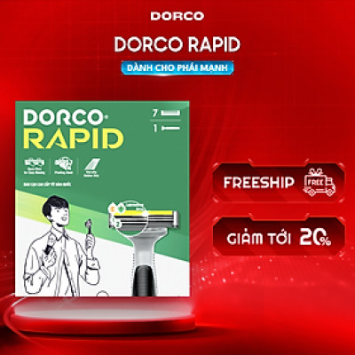 DORCO RAPID - Dao Cạo Râu Hàn Quốc 2 Lưỡi - Hộp Gồm 1 Cán 7 Đầu Cạo