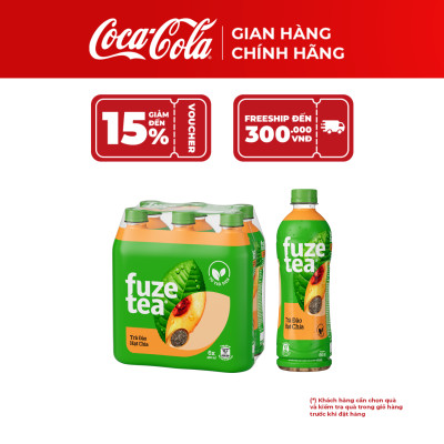 Lốc 6 chai trà đào và hạt chia Fuzetea+ 450ml/chai Coca-Cola Official Store_TK
