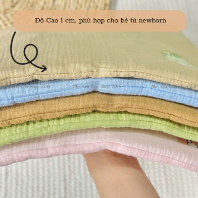[Sơ Sinh] Gối Phẳng Xô Muslin Màu Mềm, Mỏng, Thoáng Khí Cho Bé - GỐI MỎNG PHÙ HỢP CHO BÉ MỚI SINH