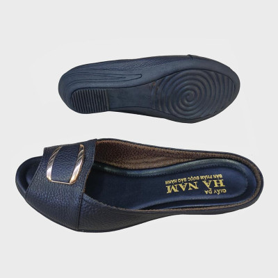 Dép Quai Ngang Nữ Đế Xuồng HÀ NAM Da Bò Thật Cao Cấp 4cm DNU2096