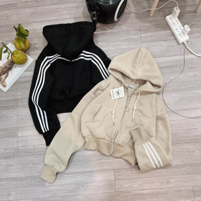 Áo khoác nữ chống nắng Croptop 3 Sọc Dáng Rộng Mũ To 3 sọc bao chất phối đẹp-A2116