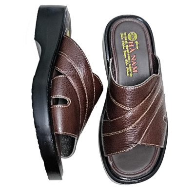 Dép Nam Quai Ngang Da Bò Thật HÀ NAM Đế Cao Dành Cho Người Thấp DN2041