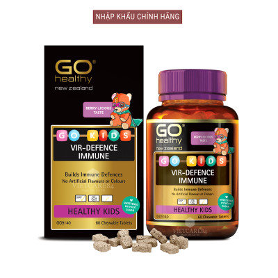 Viên nhai tăng sức đề kháng cho bé nhập khẩu chính hãng New Zealand GO KIDS VIR-DEFENCE IMMUNE  (60 viên) hỗ trợ tăng cường sức khỏe, tăng sức đề kháng; giảm tình trạng mệt mỏi hay ốm vặt ở trẻ em