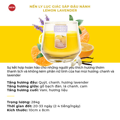 Nến Ly Lục Giác Sáp Đậu Nành 284gram từ Yankee Candle - Lemon Lavender