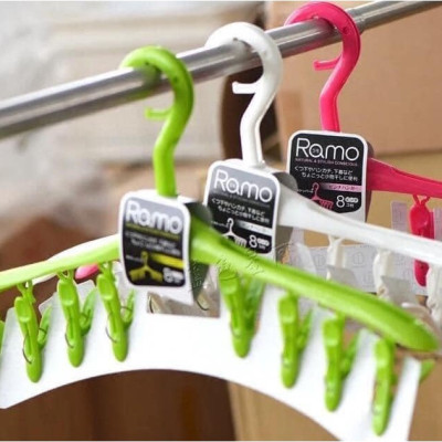 Móc phơi quần áo 8 kẹp Kokubo Ramo - Hàng nội địa Nhật Bản