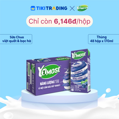 Thùng 48 Hộp Sữa Chua Lên Men Tự Nhiên Yomost Bạc Hà - Việt Quất (170ml/Hộp)