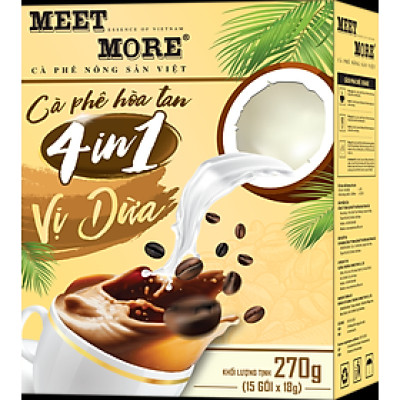 Cà Phê Dừa Hòa Tan 4in1 Meet More - Hộp 15 Gói