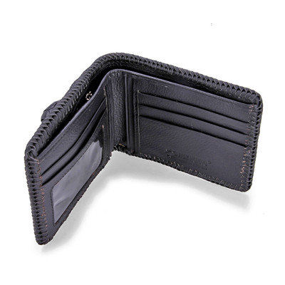 HJ2716-17-18-19 - Ví nam Huy Hoàng da cá sấu đan viền gù chân màu đen, nâu đất, nâu đỏ, vàng bò