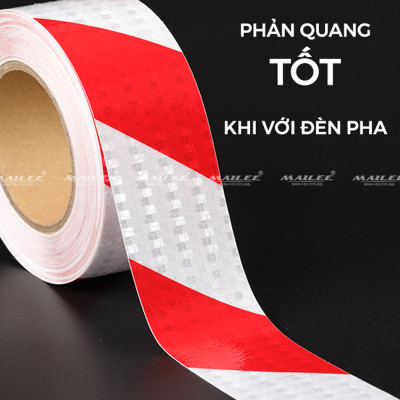 Cuộn Decan Phản Quang Dán Xe Tải Xe Rơ Mooc Mai Lee PQ-25DTS (25m x 5cm) Màu Đỏ Trắng Sọc Chéo, An Toàn Ban Đêm, Chất liệu PVC chống thấm nước