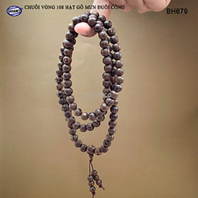 Chuỗi Tràng 108 hạt gỗ Mun Đuôi Công vân gỗ siêu đẹp - An Yên - Thịnh Vượng (BH679) chất gỗ họa tiết mộc mạc, đem lại phong cách độc lạ
