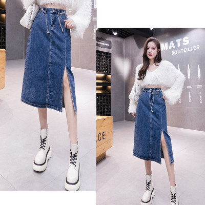 [ĐẸP ĐỘC] Chân váy jean ngang gối 08 phối dây xích lưng cá tính C101 Cỏ Boutique