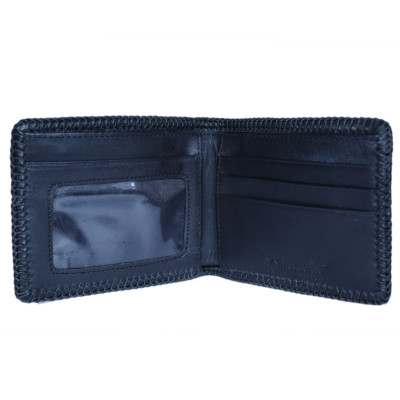 HJ2439-40-41-42 - Ví nam Huy Hoàng da đà điểu da bụng đan viền màu đen, nâu đất, nâu đỏ, vàng bò