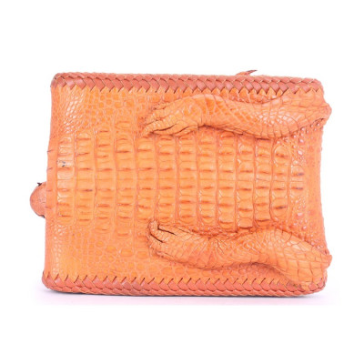 HJ2272 - Bóp nam Huy Hoàng da cá sấu nguyên con vip màu vàng bò