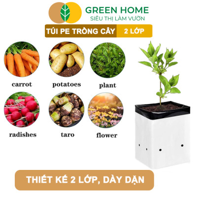 10 Túi Trồng Cây GreenHome, PE 2 Lớp, 17x33CM, Chống UV, Tiện Lợi, Độ Bền 1,5 Năm, Trồng Rau, Hoa