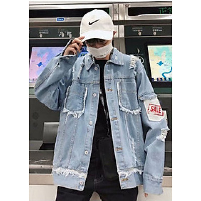 Áo khoác jeans nam vá rách in chữ Brazil AKJN017