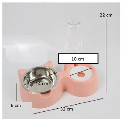 Bát ăn đôi hình tai mèo lõi inox kèm bình nước tự động cho chó mèo
