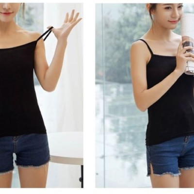 ÁO 2 DÂY TRƠN BASIC THỜI TRANG HÀN QUỐC , ÁO 2 DÂY TRƠN BODY MÀU ĐEN HAINT BOUTIQUE
