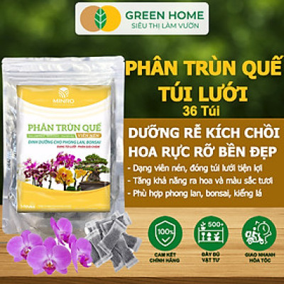 Phân Trùn Quế Viên Nén Greenhome, Lavamix, Túi lưới, Bao 36 Túi,  Dinh Dưỡng Hữu Cơ, Không Mùi, Tốt Cho Lan, Bonsai, Rau