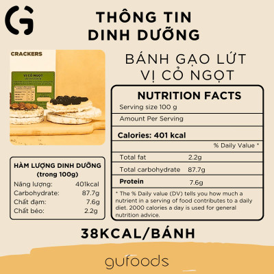 [Vị Cỏ Ngọt] - Bánh Gạo Lứt Ăn Kiêng GUfoods 170g - Thực Phẩm Bổ Sung Dinh Dưỡng Cho Người Tiểu Đường, Người Ăn Chay, Ăn Kiêng, Giảm Cân, Tập Gym, Eat Clean, Hàm Lượng Chất Xơ Cao