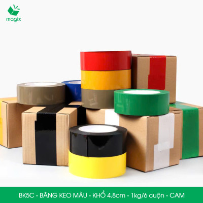 BK5C - 3 cuộn băng keo màu khổ 4.8cm loại 1kg/6 cuộn - Cam - Băng keo, băng dính đóng hàng