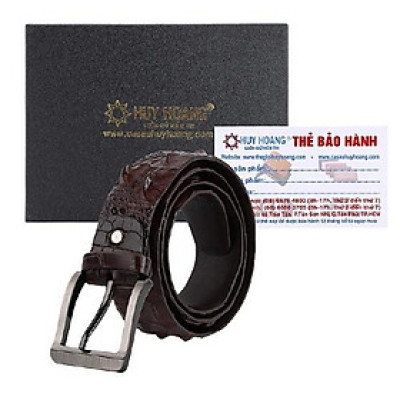 Dây nịt nam da cá sấu Huy Hoàng nguyên con bản lớn bát gài đầu kim màu nâu đất HC4266