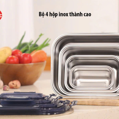 Bộ 4 hộp cao inox 304 iMAT dùng được vi sóng, đông đá, máy rửa chén, lò nướng - Hàng Chính Hãng