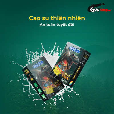 Bao cao su Shell Dino T-rex - Hộp 2 cái - 1 bao nhiều vòng gai, bi nổi lớn + 1 bao Shell Performax