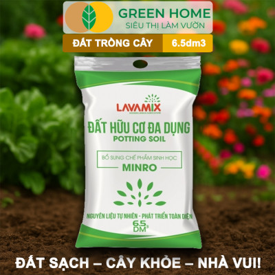 Đất Trồng Cây GreenHome, Lavamix, Bao 6.5dm3 (3kg), Đầy Đủ Dinh Dưỡng, Chuyên Trồng Rau, Hoa, Kiểng