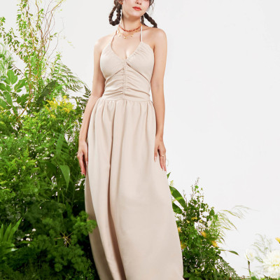 DOTTIE - Đầm midi rút nhún - Beige - D0532