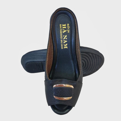 Dép Quai Ngang Nữ Đế Xuồng HÀ NAM Da Bò Thật Cao Cấp 4cm DNU2096