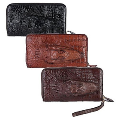 HP3725-26-27-28 - Bóp nữ da cá sấu Huy Hoàng nhiều ngăn đầu cá sấu màu đen, nâu đất, vàng, nâu đỏ