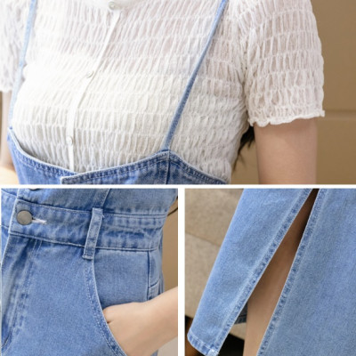 [ĐẸP CHẤT] Đầm yếm jean dài cài nút xẻ tà dáng suông mềm mại năng động C082