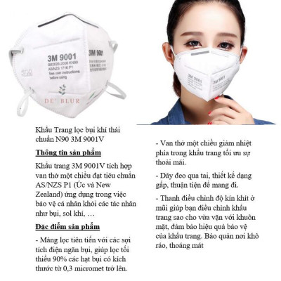 Khẩu Trang 3M 9001 Lọc 90% Bụi Mịn PM2.5 & Khí Thải Chuẩn N90