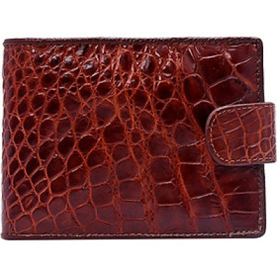 Ví Nam Da Cá Sấu Nút Bấm Huy Hoàng HT2217 (12.5 x 10 cm) - Nâu Đỏ