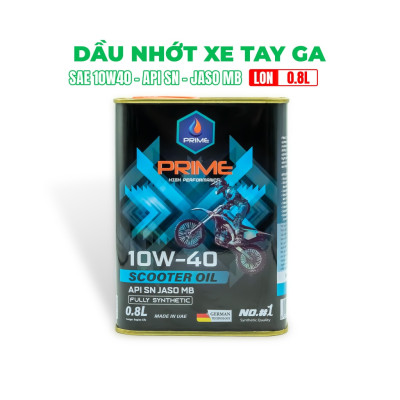 Dầu Nhớt Xe Tay Ga PRIME 800ml Tổng Hợp Toàn Phần SAE 10W40, API SN, JASO MB, Nhập Khẩu Chính Hãng Cho AB 125, Lead, Click
