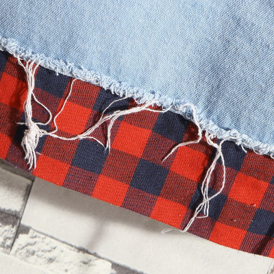 Áo khoác Jeans Nam Unisex phối nón Caro sọc đỏ cao cấp