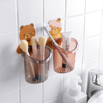 Cốc Gấu Dán Tường Để Bàn Chải Đánh Răng Hình Gấu Có Lỗ Thoát Nước Tiện Lợi Giao Màu Ngẫu Nhiên