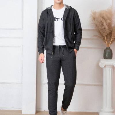 Bộ nỉ hoddie nam ALIGRO  kéo khóa có mũ màu ghi đậm BN.17