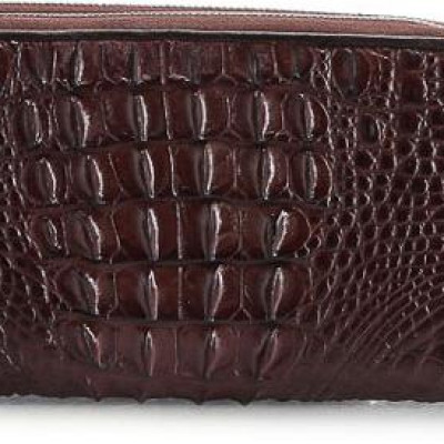 Ví nữ da cá sấu Huy Hoàng 2 khóa gai màu nâu đất HT3216