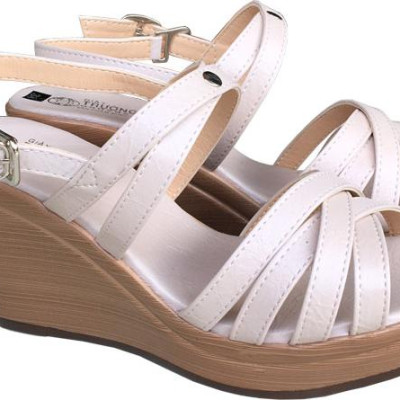 Giày sandal nữ Trường Hải đế xuồng cao 9.5cm màu kem đế PU nhẹ thời trang cao cấp nữ XDN193