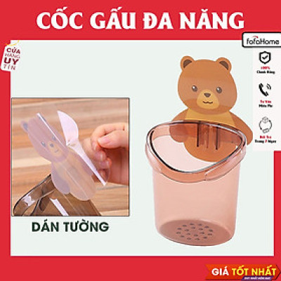 Cốc Gấu Dán Tường Để Bàn Chải Đánh Răng Hình Gấu Có Lỗ Thoát Nước Tiện Lợi Giao Màu Ngẫu Nhiên