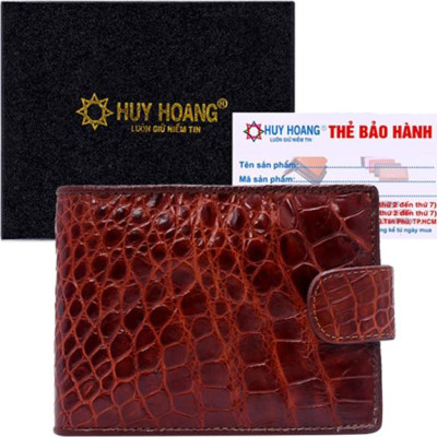 Ví Nam Da Cá Sấu Nút Bấm Huy Hoàng HT2217 (12.5 x 10 cm) - Nâu Đỏ