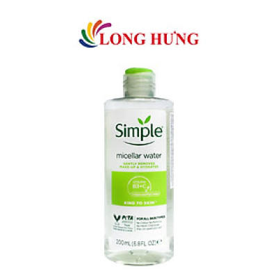 Nước tẩy trang Simple Micellar Water Gently Removes Make-up & Hydrates làm sạch và cấp ẩm cho da (200ml) - Hàng chính hãng