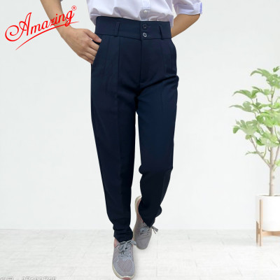 Quần nữ Amazing lưng cao 2 nút đồng phục học sinh vải tuyết mưa dày mềm không nhăn màu xanh đen và đen