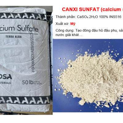 Calcium sulfate Mỹ 23kg thạch cao tinh khiết 99% dùng trong thực phẩm