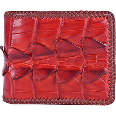 Ví Nam Da Cá Sấu Đan Viền Gai Huy Hoàng HT2246 (12.5 x 10 cm) - Nâu Đỏ