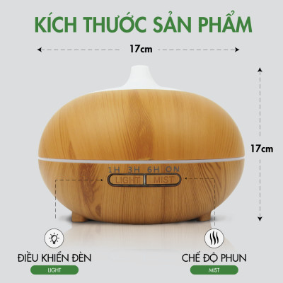 Combo 3 Chai Tinh Dầu TOKI MORI Sả Chanh + Cam Ngọt + Bạc Hà kèm Máy Xông Tinh Dầu/Máy Khuếch Tán Hình Quả Bí Vân Gỗ Đèn Led Có Remote Điều Khiển Từ Xa