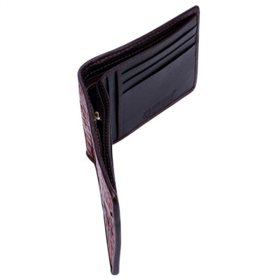 HJ2245 - Bóp nam Huy Hoàng da cá sấu ngăn sau màu nâu đất