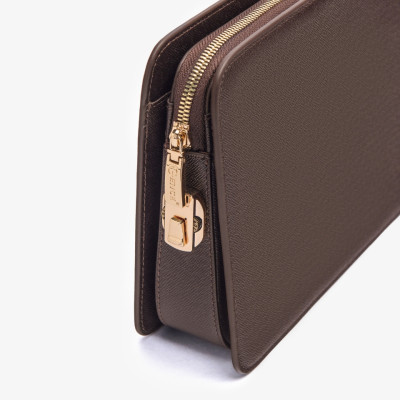 Ví Cầm Tay Clutch Da Nam Hàng Hiệu GENCE CK15 Da Bò Khóa Số Cao Cấp Màu Nâu