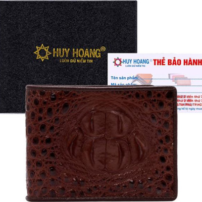 Ví Nam Da Cá Sấu Gù Đầu Huy Hoàng HT2214 (12.5 x 10 cm) - Nâu Đỏ